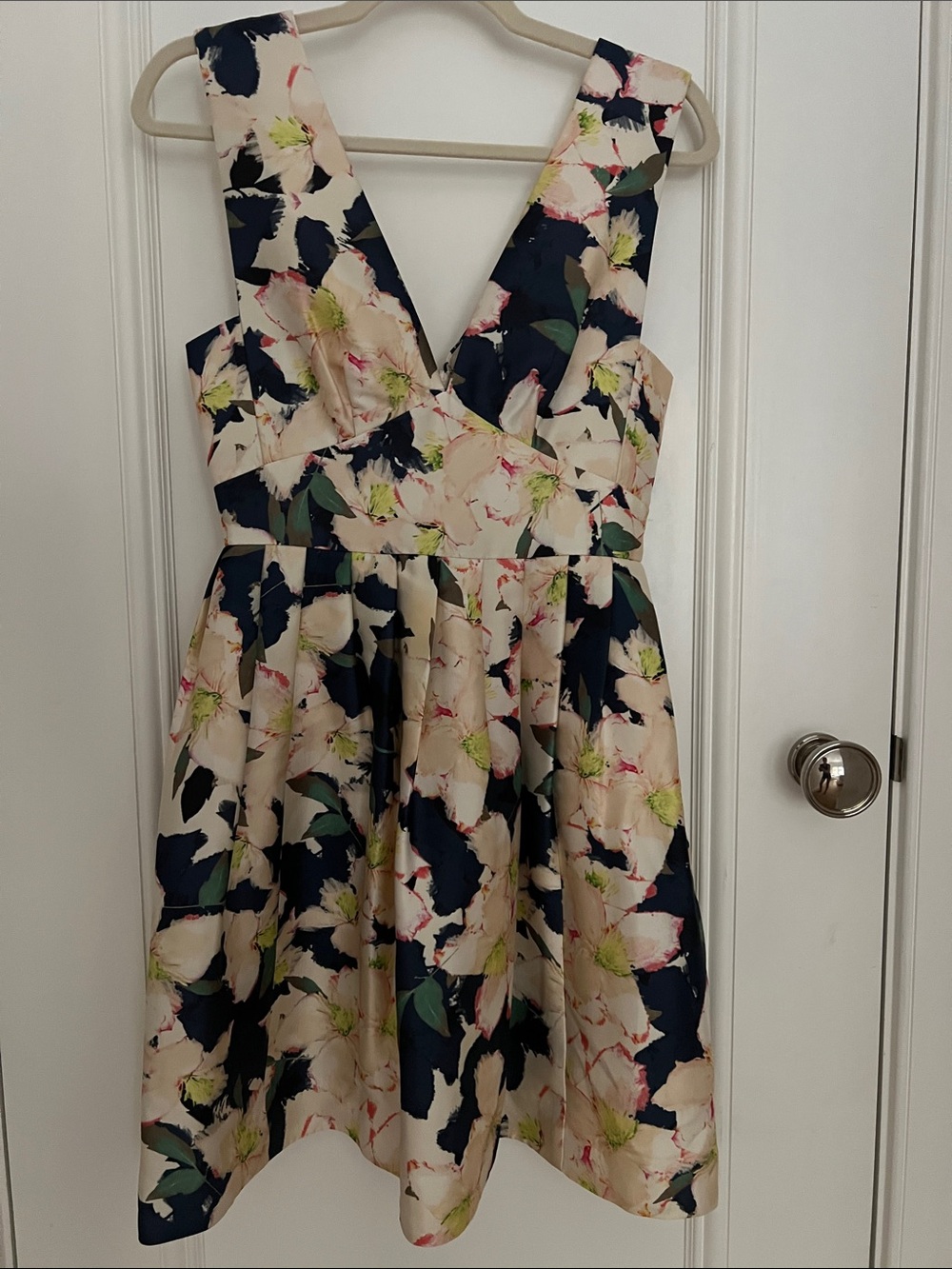 J. Crew Collection Floral V-Neck Fit & Flare Dress in Navy and Cream (2)
